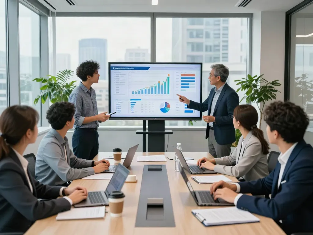 Team collaborating in a modern office setting, showcasing Lead Roedl's strategic business consulting.