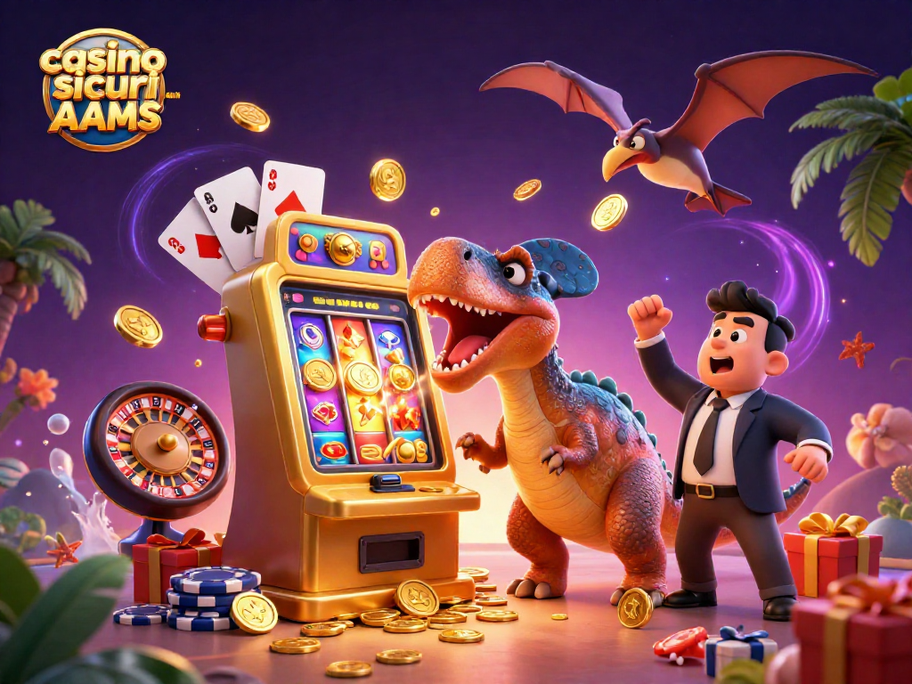 Scopri i migliori casino sicuri non AAMS con un pachycephalosaurus che festeggia una vincita al jackpot.