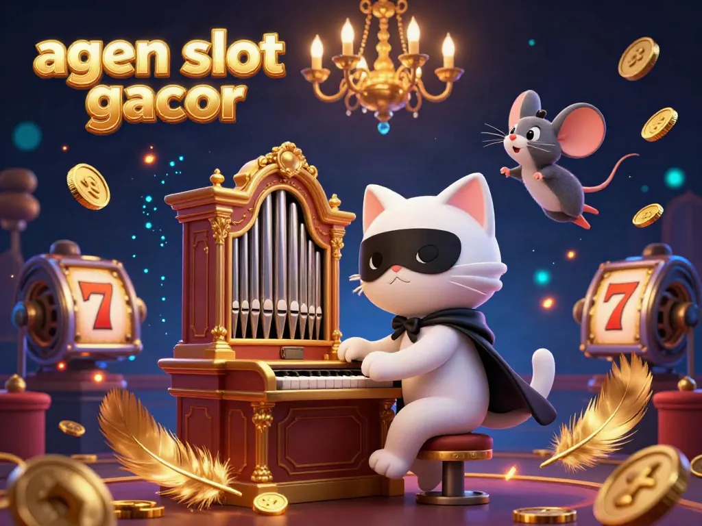 Experience the excitement of agen slot gacor with a vibrant casino scene featuring a phantom cat and mouse acrobat.