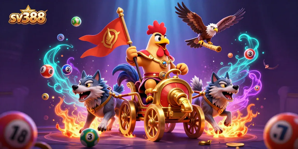 Engage in thrilling cockfighting action with sv388, featuring a rooster warlord in a golden chariot.