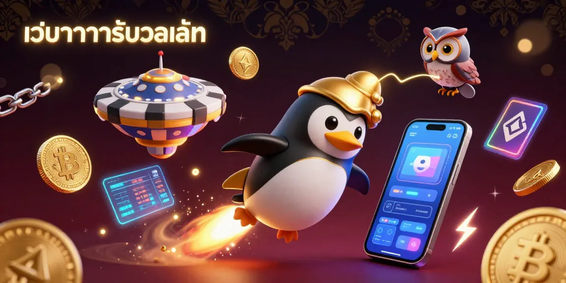 Experience the thrill of เว็บบาคาร่ารับวอเลท with a golden penguin racing towards a casino ship.