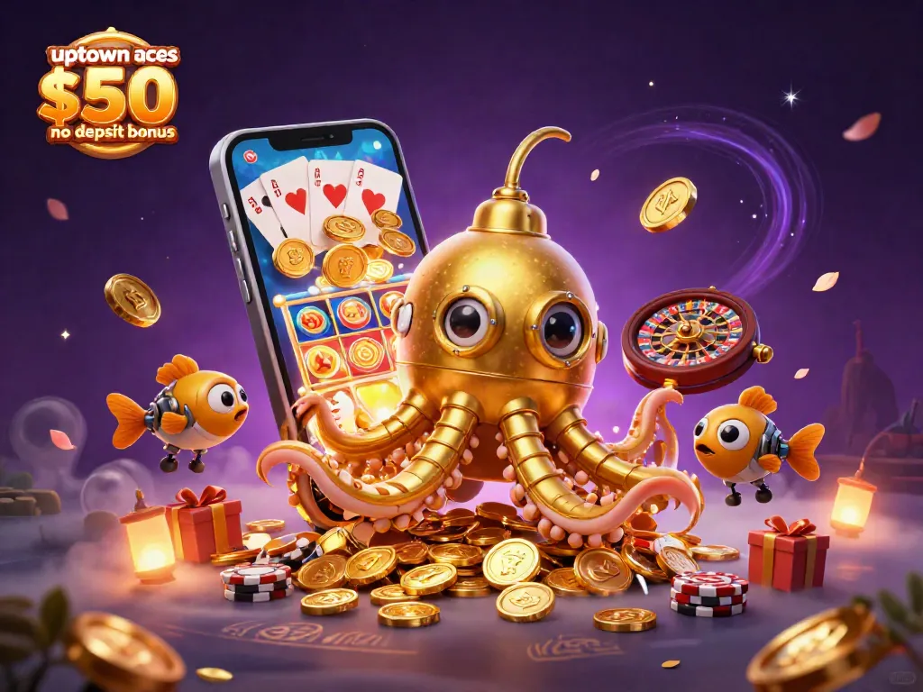 Experience the thrill of the uptown aces $50 no deposit bonus with vibrant casino-themed illustration.