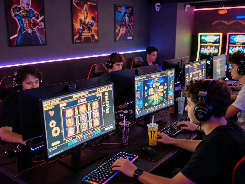 Engaging players enjoying slot gacor games in a modern gaming setup with vibrant visuals.