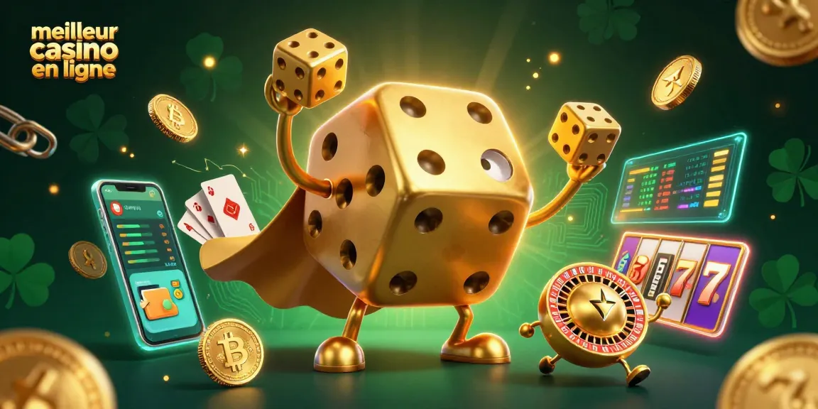 Jouez aux meilleurs jeux dans le meilleur casino en ligne, avec un golem de dés et des éléments crypto scintillants.