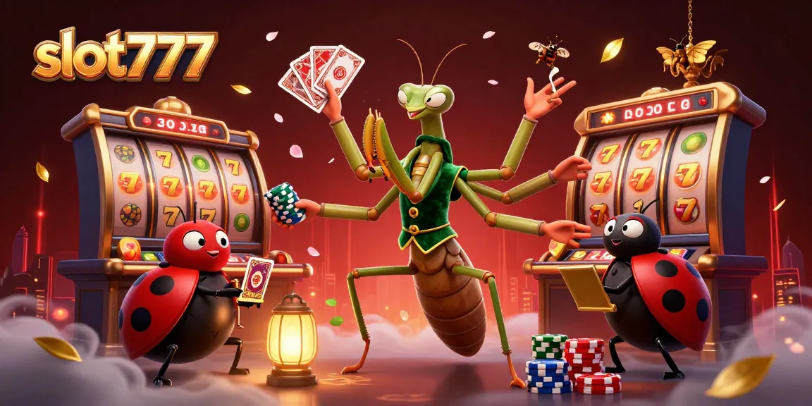 Permainan slot777 dengan simbol keberuntungan dan suasana kasino yang meriah