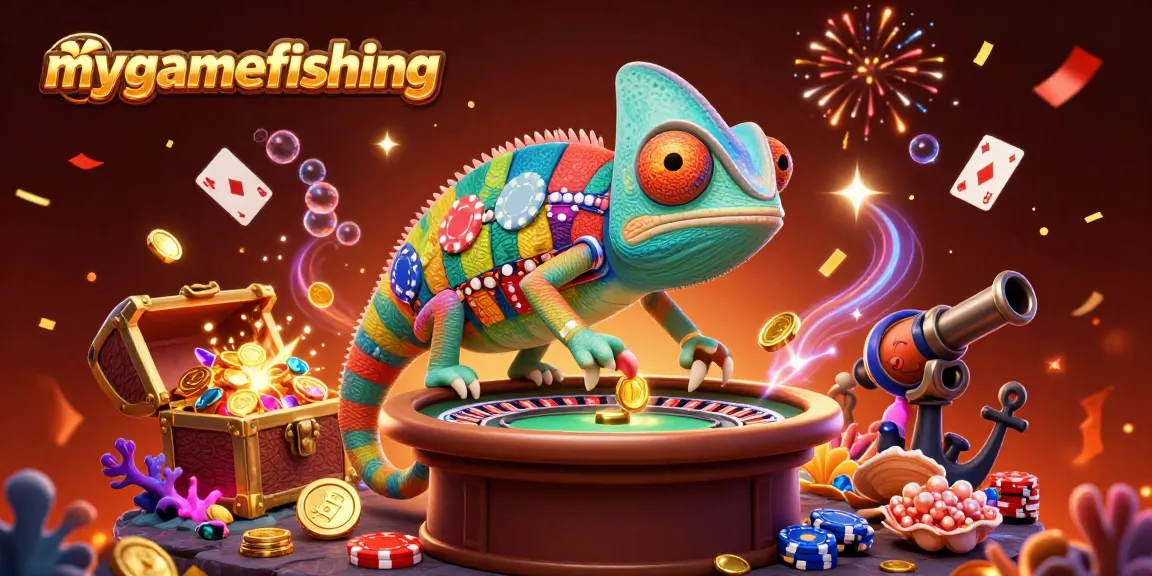 Join mygamefishing as the chameleon casino owner delights in capturing wins amidst vibrant gaming elements.