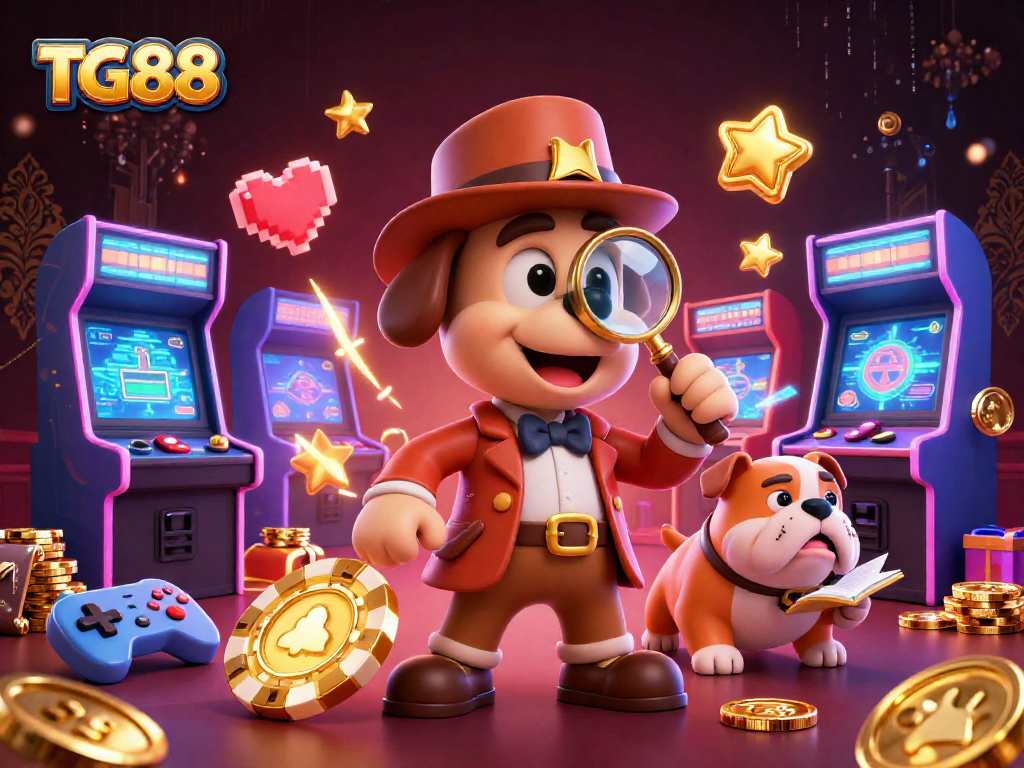Join the excitement at TG88 with a detective and bulldog uncovering golden poker chips and secrets!