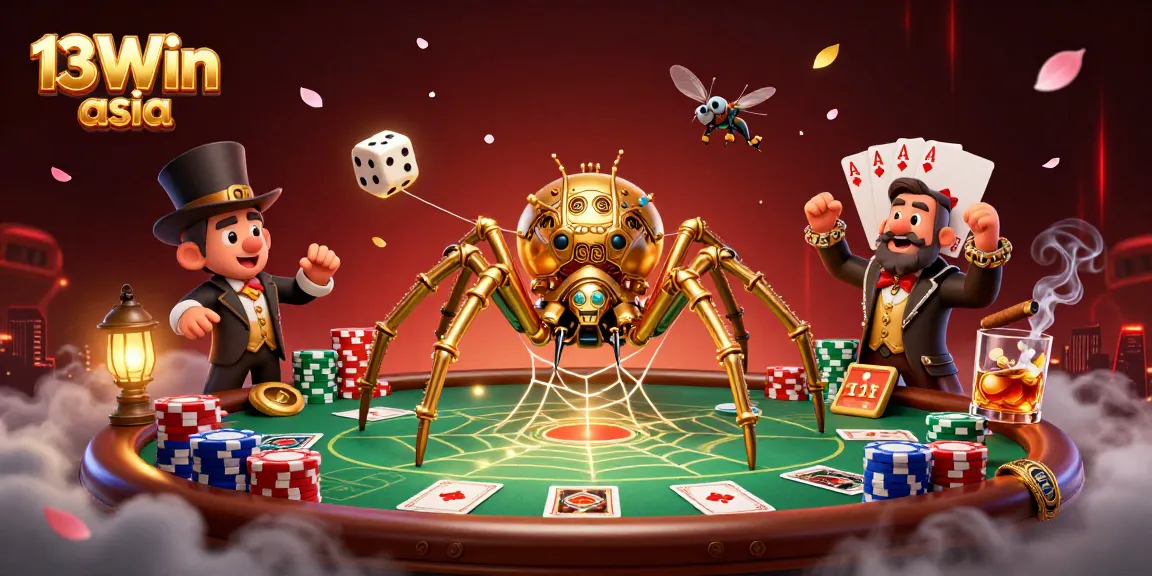 Engage in thrilling gameplay at 13Win asia with vibrant poker elements and steampunk characters.