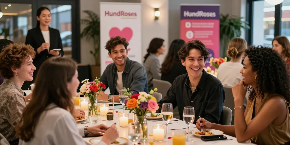 Engaging dating scene with singles connecting at a HundRoses speed dating event, promoting authentic relationships.