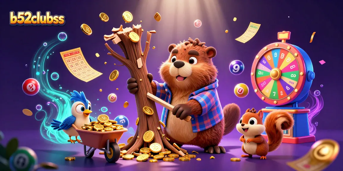 Play to win with b52clubss in a lively scene filled with colorful casino elements and gold coins.