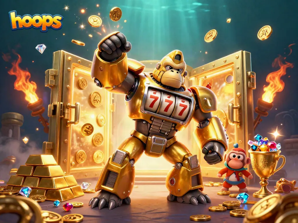 Engage with winning hoops action in a vibrant 3D casino scene full of treasures