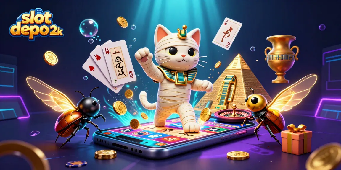 Permainan slot depo 2k dengan karakter kucing mummy misterius dan scarab di kasino.