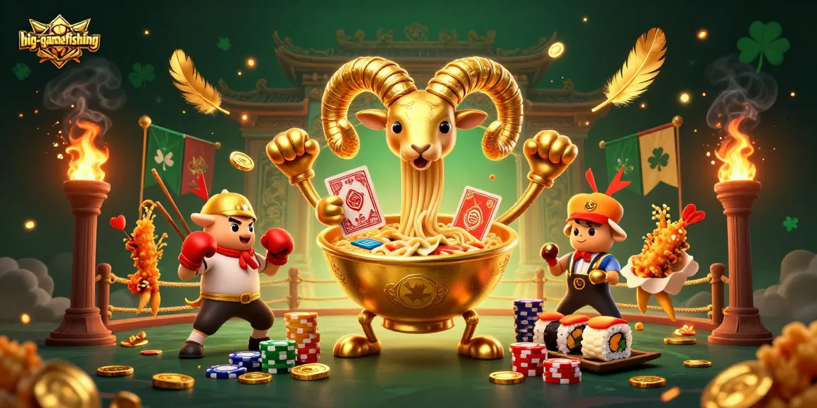 Engage in big-gamefishing with vibrant characters in a lively casino scene filled with excitement and gold.