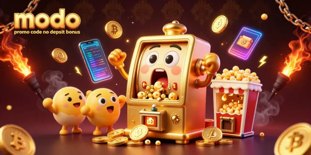 Experience the excitement of modo promo code no deposit bonus as a slot machine hits a jackpot amidst celebratory elements.