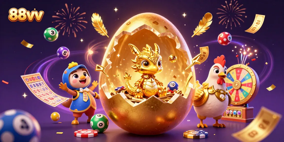 Experience the thrilling 88vv atmosphere with a golden dragon amidst dynamic gambling elements.