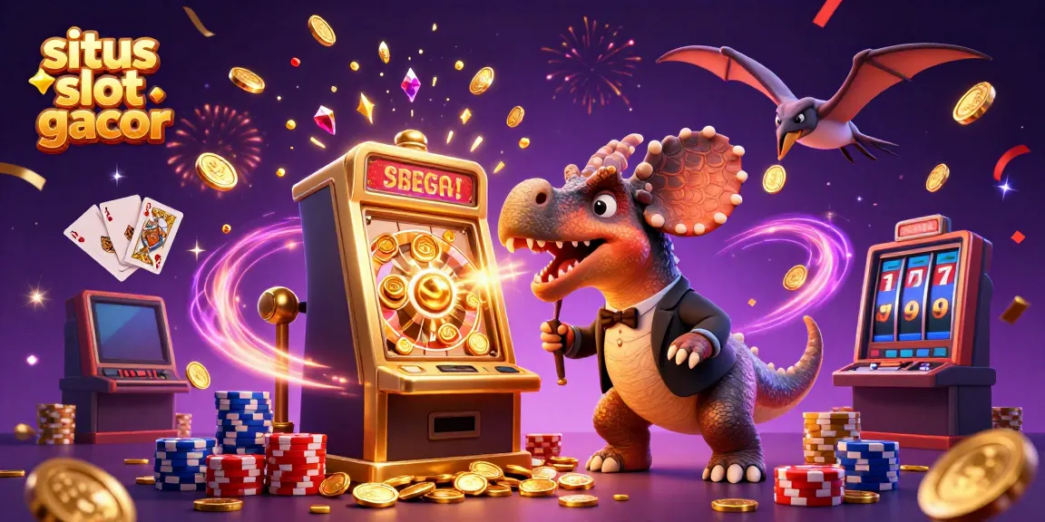 Experience the excitement of situs slot gacor as a pachycephalosaurus triggers jackpots amidst a dazzling casino scene.