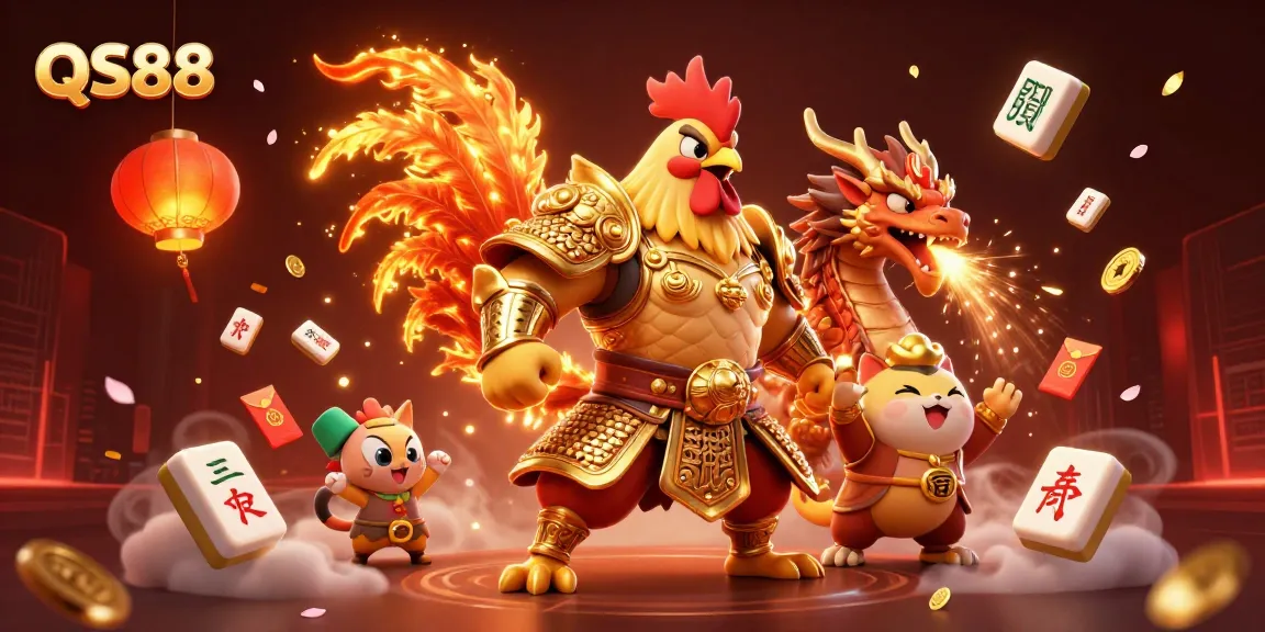 Experience QS88's thrilling games in a vibrant 3D scene with animated elements and cheering characters.