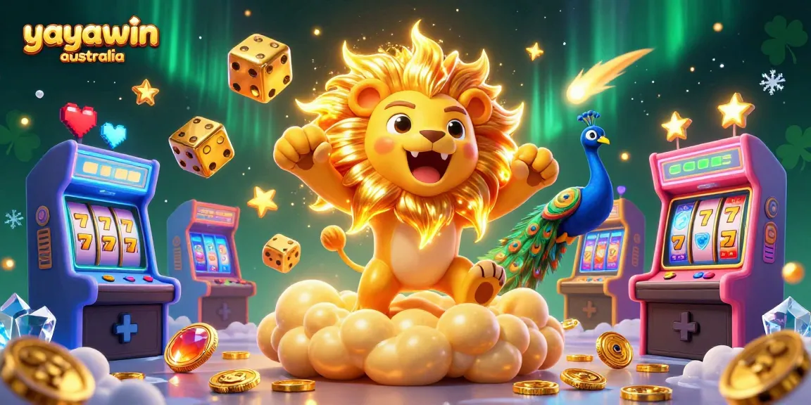 Play pokies at yayawin australia with this vibrant casino-themed illustration showcasing wins and excitement.
