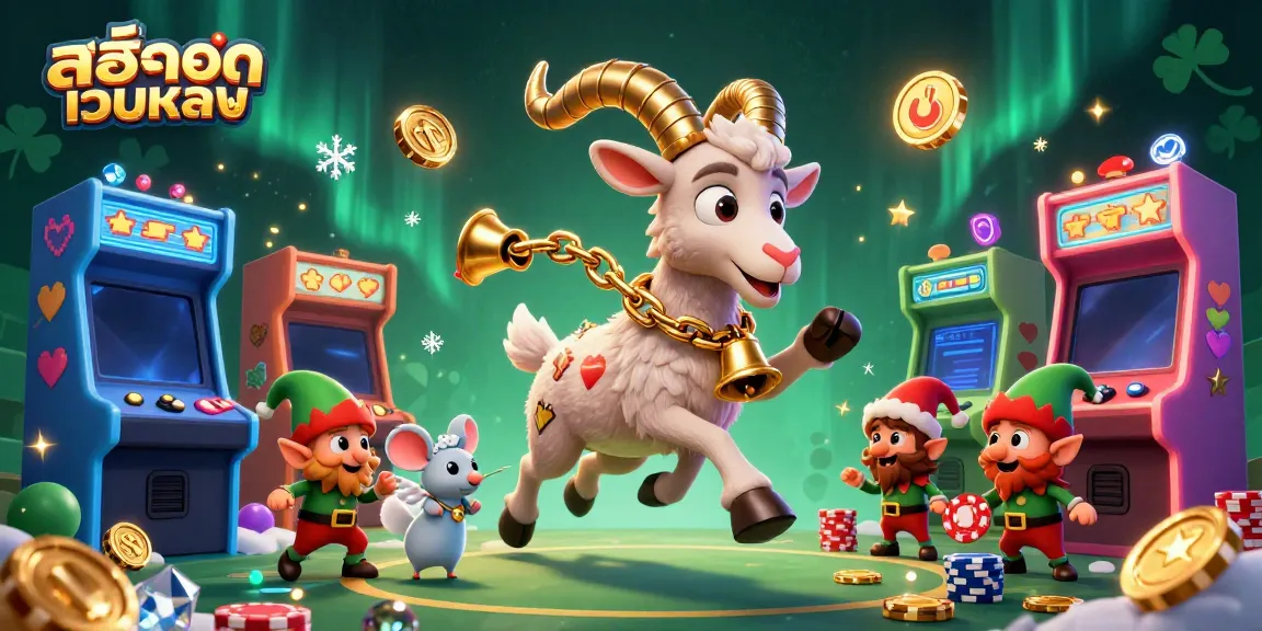 Experience the thrill of สล็อตเว็บตรง with festive characters in a lively casino scene, full of excitement and energy.