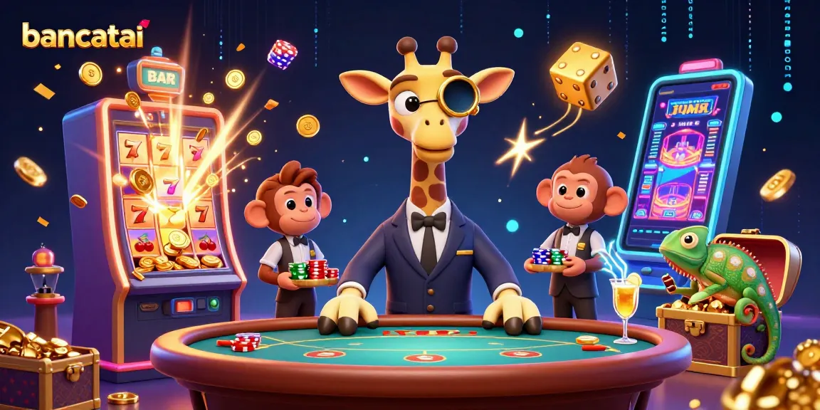 Engage with bancatai's vibrant online casino world featuring a high-roller giraffe and winning elements.