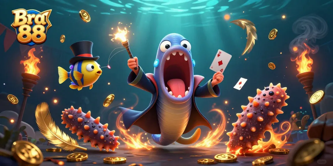 Engage with Bra 88 in a vibrant underwater casino magic scene featuring unique characters and elements.