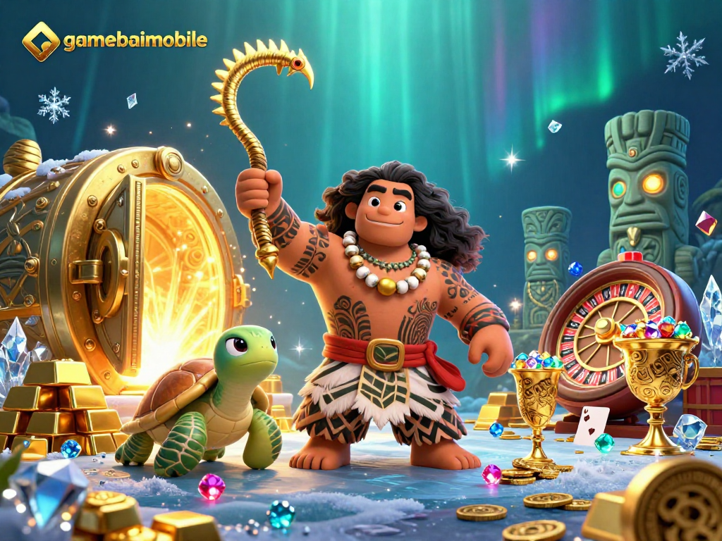 Experience the excitement of gamebaimobile with a dynamic 3D casino adventure illustration.