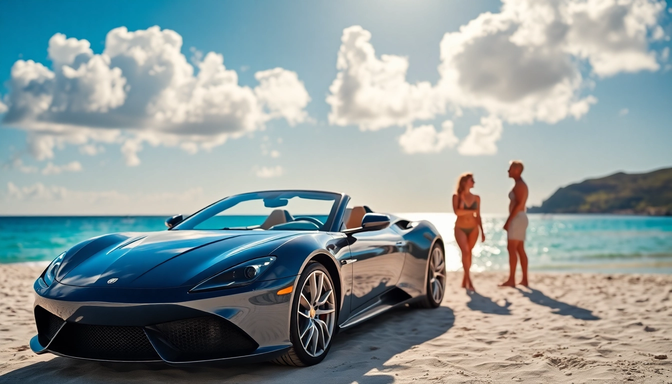 Experience luxury with a premium car rental saint barth featuring stunning ocean views and stylish beachwear.