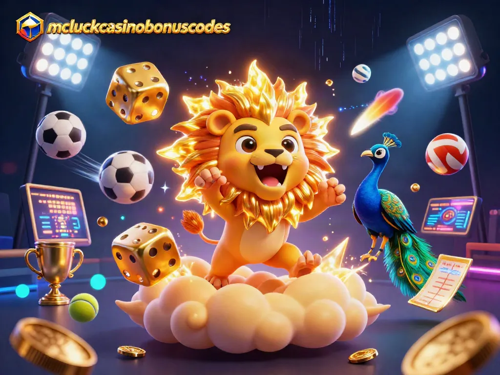 Win with mcluckcasinobonuscodes in this dynamic casino-themed illustration showcasing golden elements and game excitement.