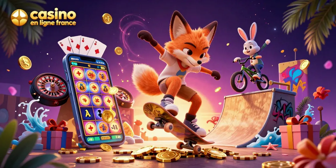 Découvrez une scène vibrante de casino en ligne France avec un renard et un lapin en plein tricks