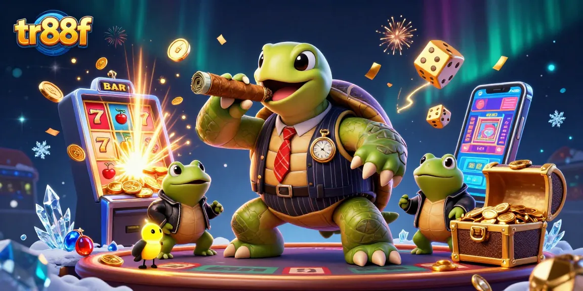 Engage with tr88f as the snapping turtle mobster and bullfrog enforcers celebrate casino jackpots in a vibrant scene.