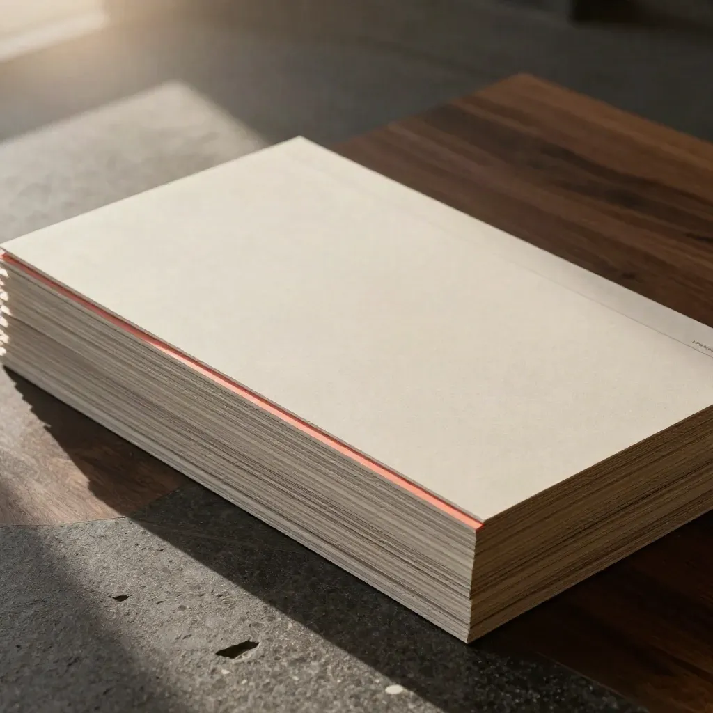 Overhead view of layered launch panels and a coral strip on a warm studio floor