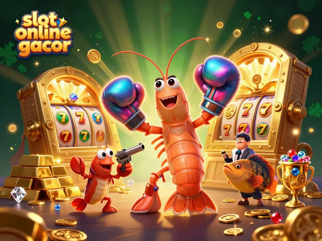 Engage with slot online gacor featuring vibrant 3D characters celebrating casino wins amidst gold treasures.