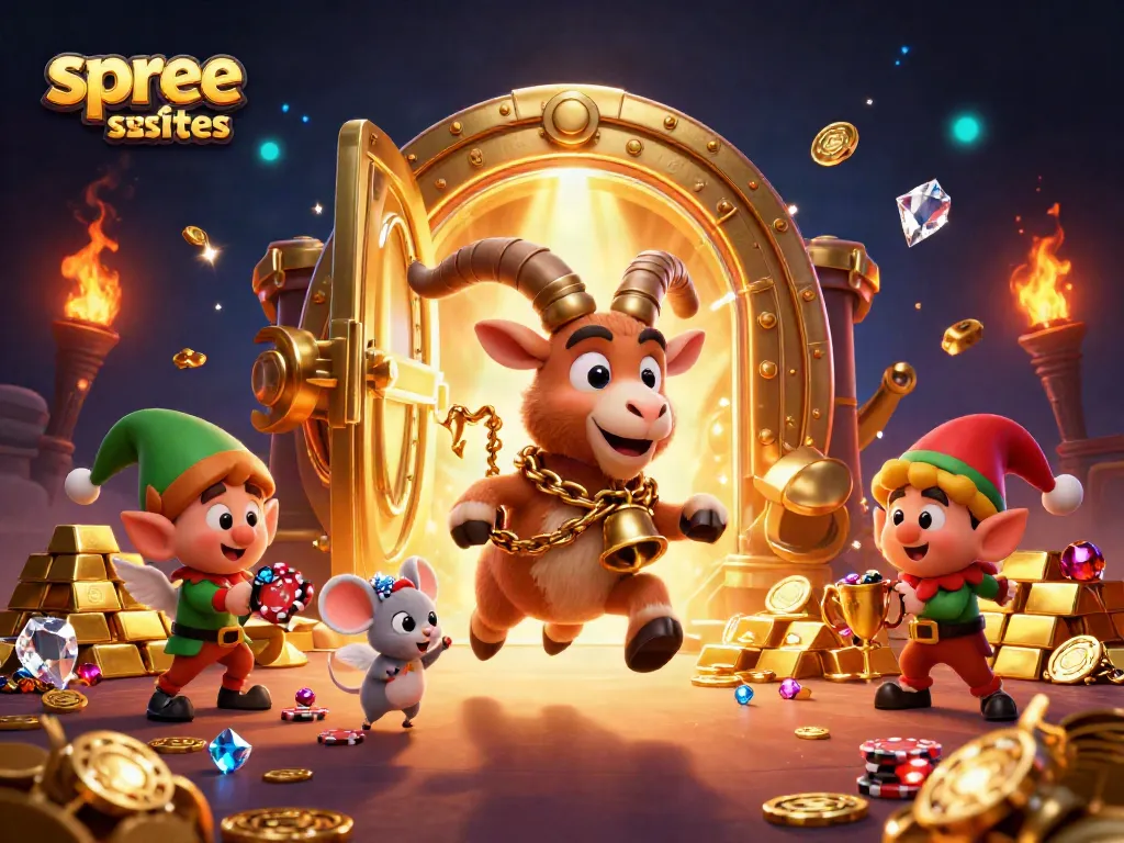 Discover the top spree sister sites with a vibrant casino scene depicting festive characters and rich game elements.