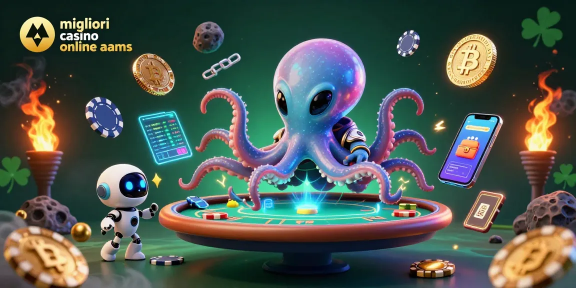 Gioca nei migliori casino online AAMS con un'immagine vivace di un polipo alieno al tavolo da poker.