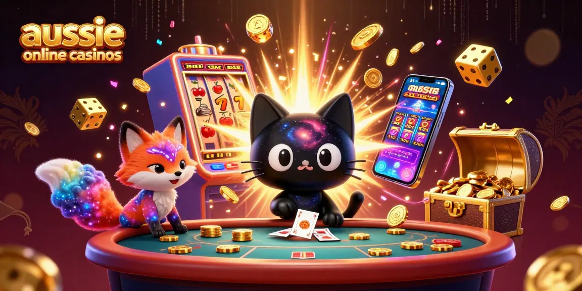 Engaging scene showcasing aussie online casinos with cosmic elements and vibrant gaming action.