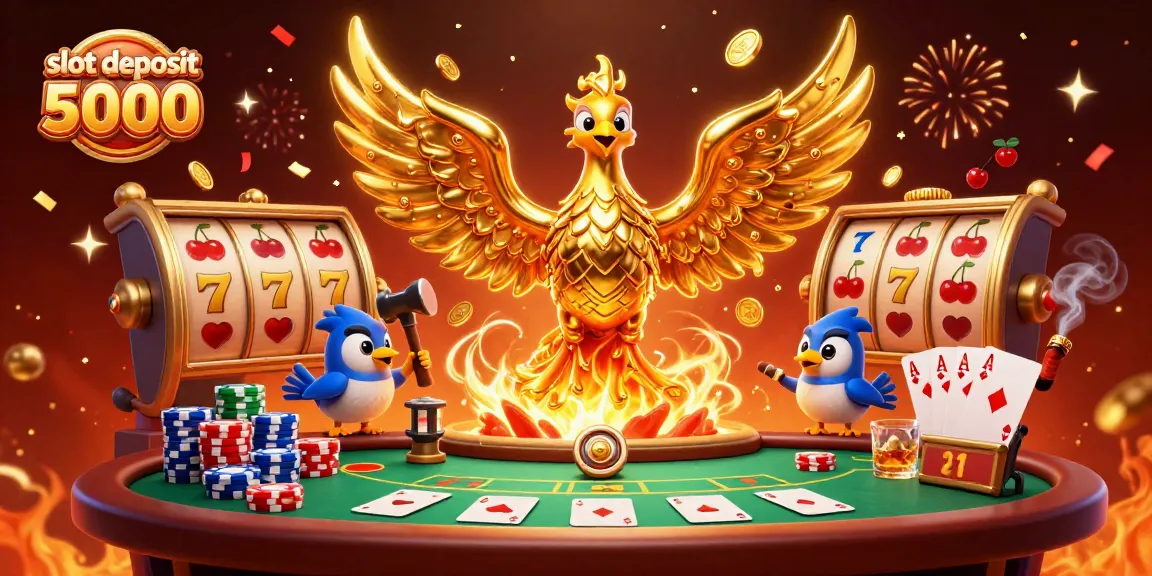 Mengguncangkan dunia slot deposit 5000 dengan phoenix emas dan simbol keberuntungan dalam suasana kasino