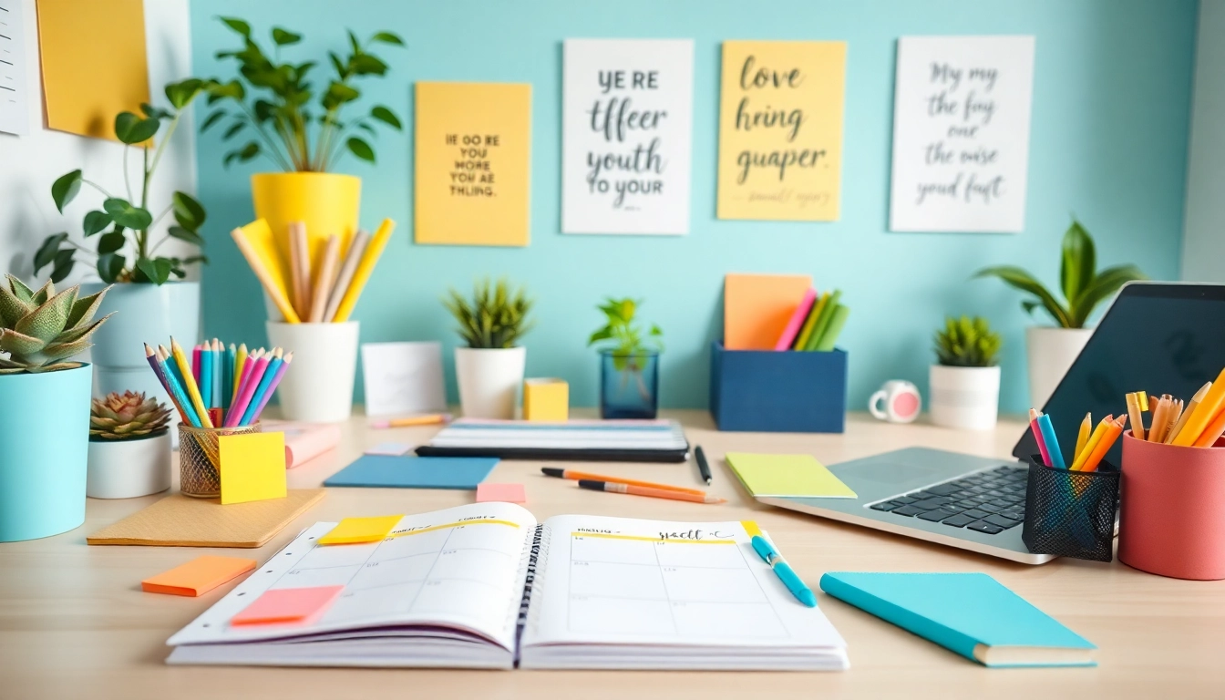 Effortless Daily Organization illustrated through a colorful, well-organized workspace promoting productivity.