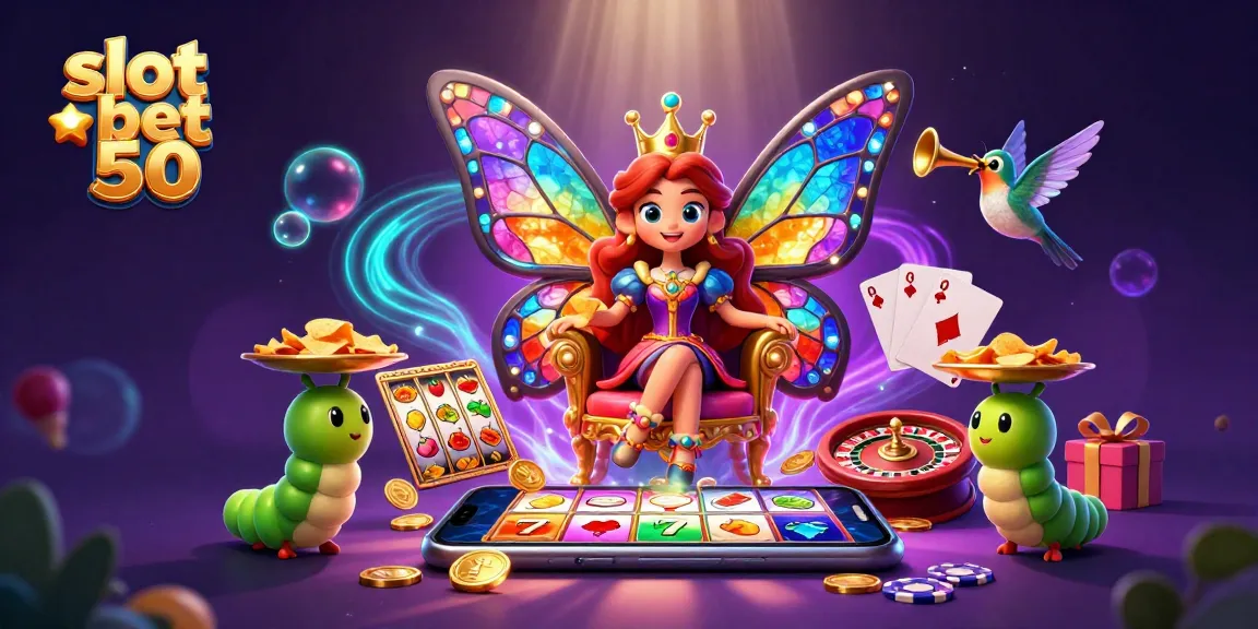 Experience excitement with slot bet 50 as vibrant characters play amidst magical casino elements.