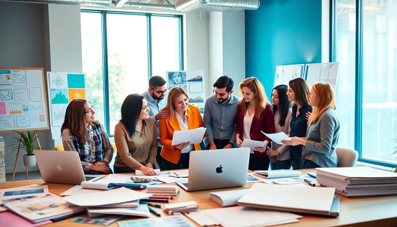 Creative team at a branding agency Melbourne discussing innovative strategies in a collaborative setting.