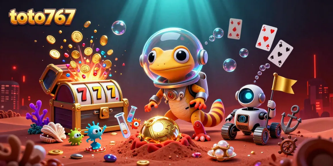 Melihat kasino emas yang ditemukan oleh toto767 dan tokoh kartun Mars saat bermain slot dengan robot pengantar.