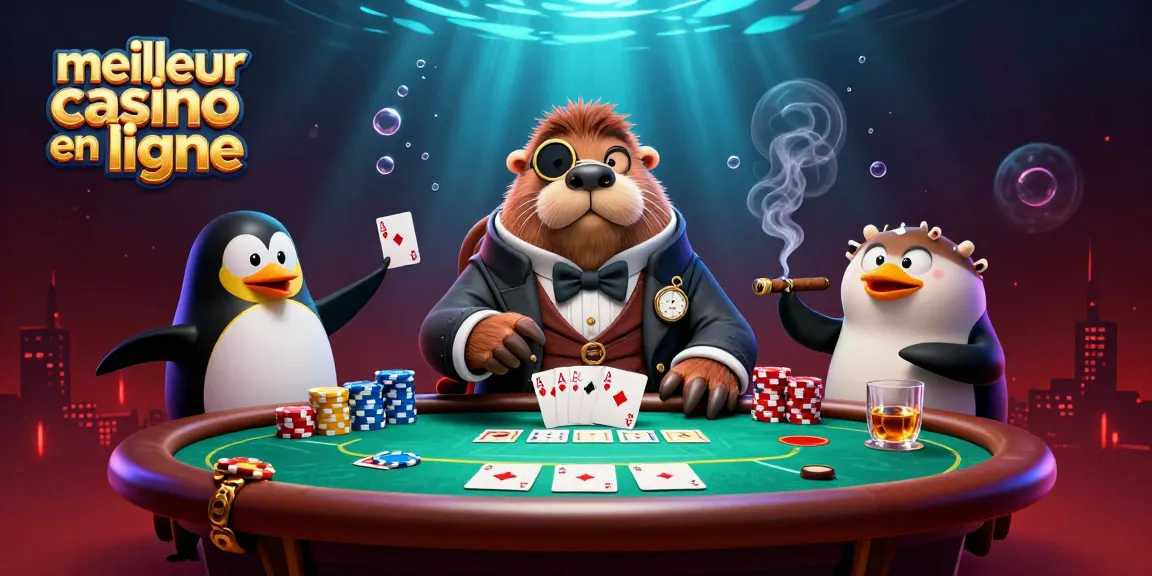 Jouez au meilleur casino en ligne avec une scène de poker sous-marine animée et colorée.
