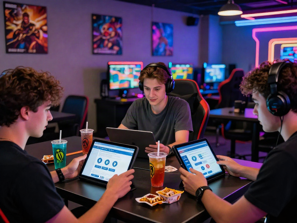 Three friends enjoying a verified gambling experience at 먹튀스팟 검증사이트 in a vibrant gaming lounge.