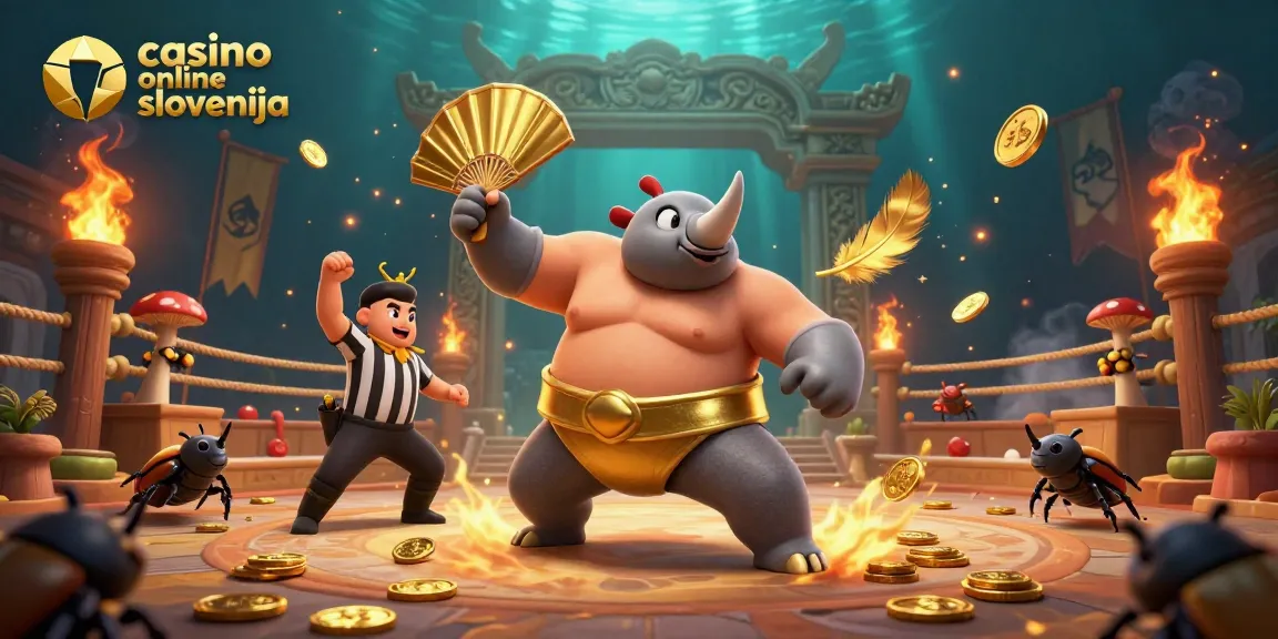 Prihajajte v svet casino online slovenija s tem ilustrativnim prizorom sumo šampiona, kjer zlati kovanci letijo okoli.