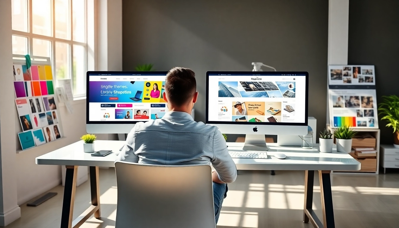 Engage in Shopify theme customization with a designer in a vibrant workspace.