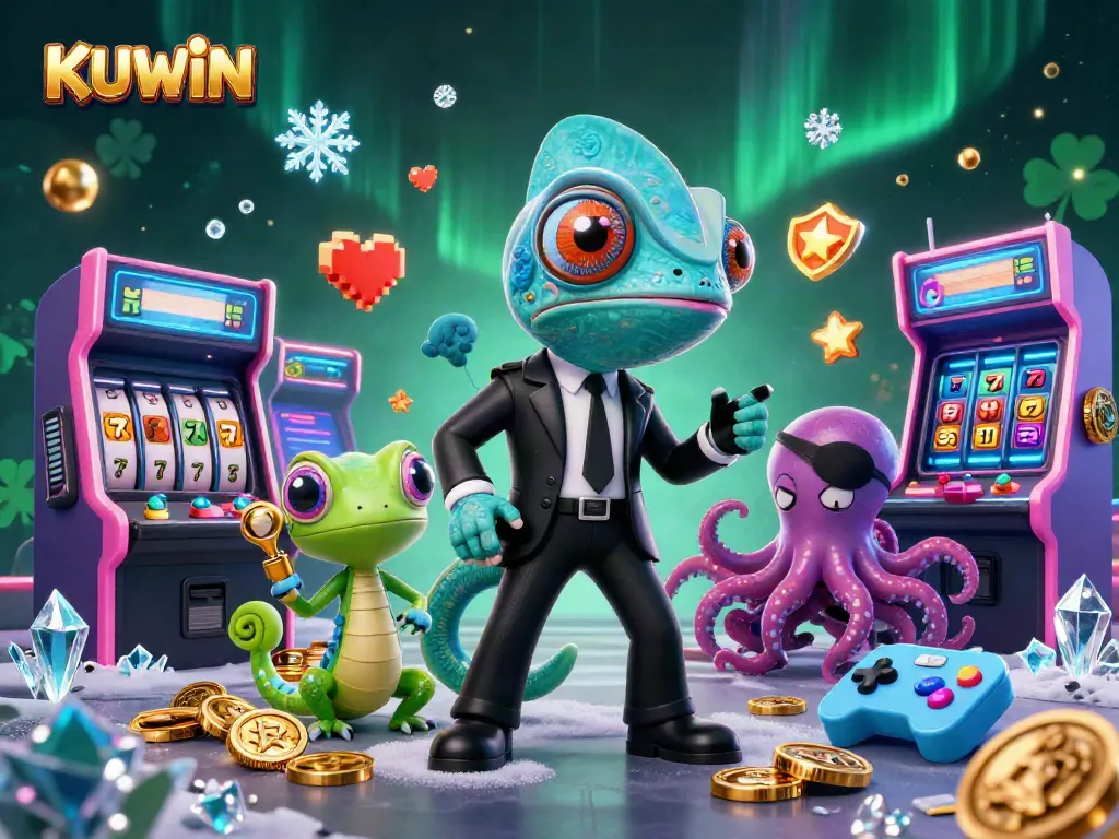 Engage in thrilling jackpot opportunities at KUWIN with a colorful casino-themed illustration.