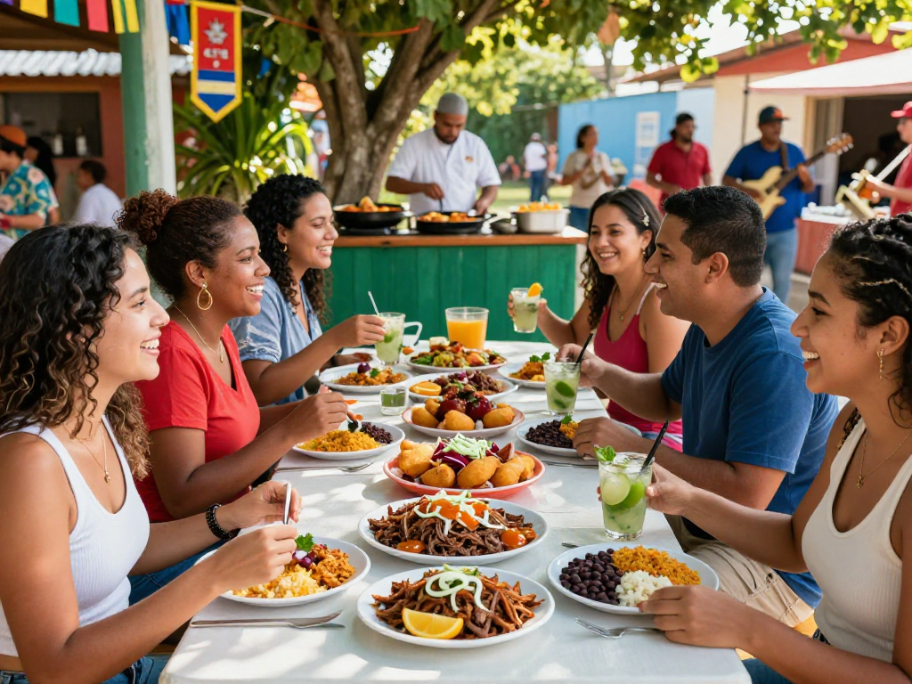 Enjoying the best vaca frita near me at a vibrant outdoor festival.