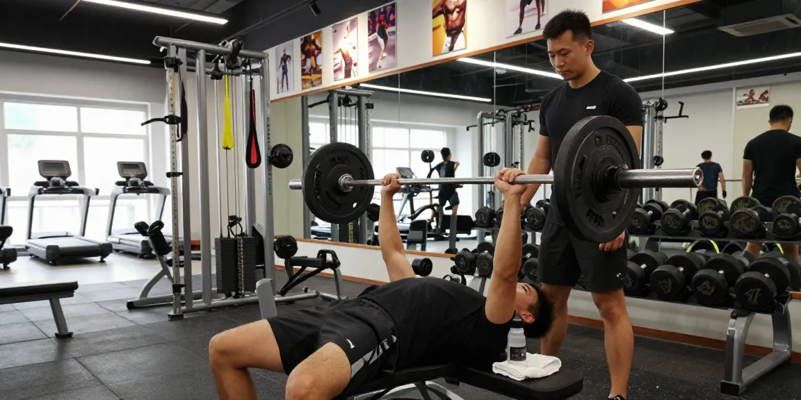 Steroid Shop gym scene of a man lifting weights with a trainer