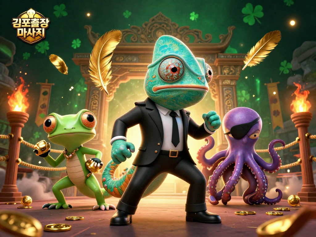 Experience thrilling 김포출장마사지 services in a dynamic 3D casino-themed illustration, showcasing lively characters.