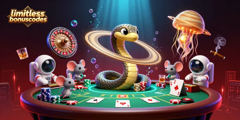 Experience thrilling gameplay with limitlesscasinobonuscodes showcasing a 3D cosmic casino scene.