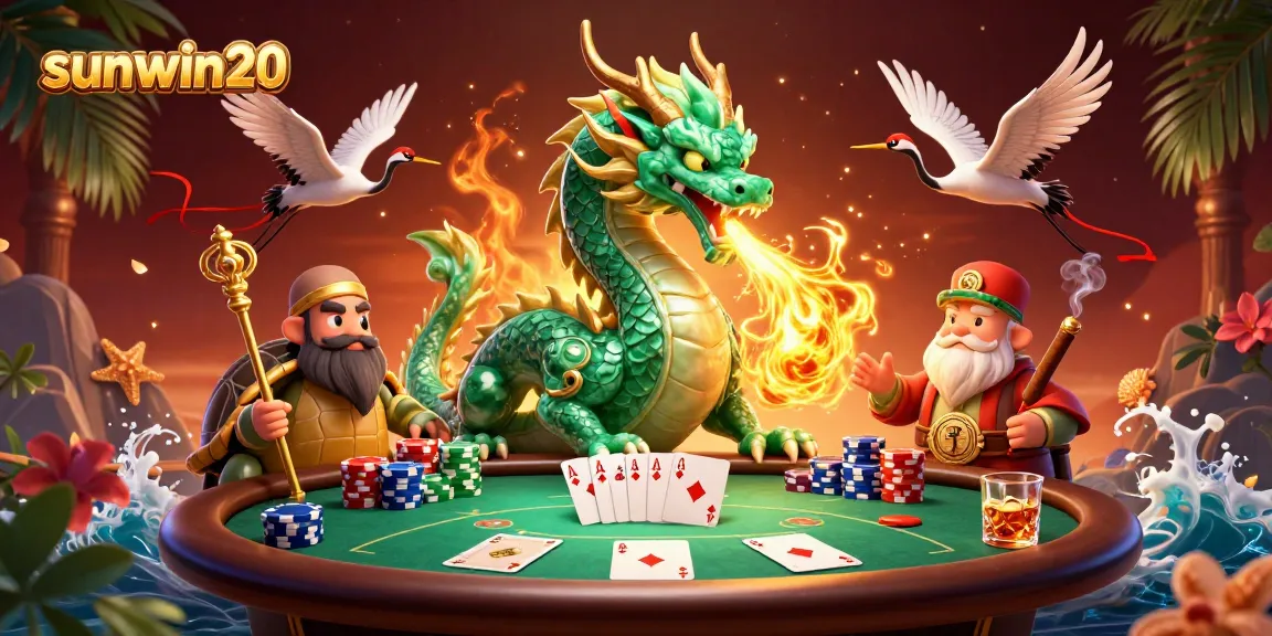 Experience thrilling poker action with sunwin20 amidst a vibrant 3D casino scene.